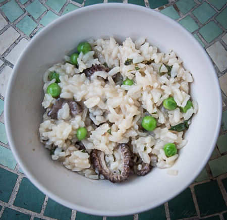 Pea morel risotto with fresh herbs and limoncello